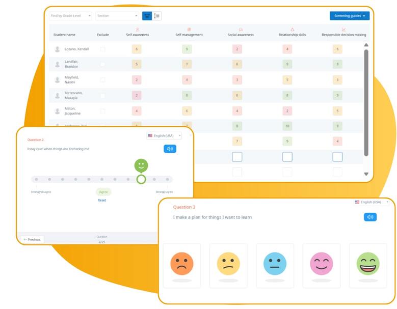 K–12 SEL screening tools for teachers and students showing holistic student insights