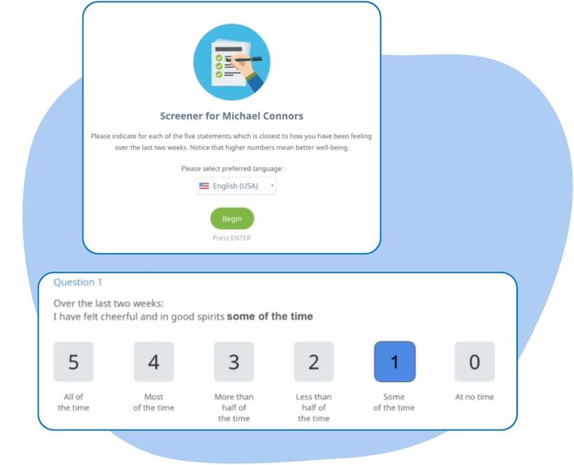 WHO-5 Wellbeing Screener with five quick questions to help schools monitor student wellbeing and identify those needing extra support